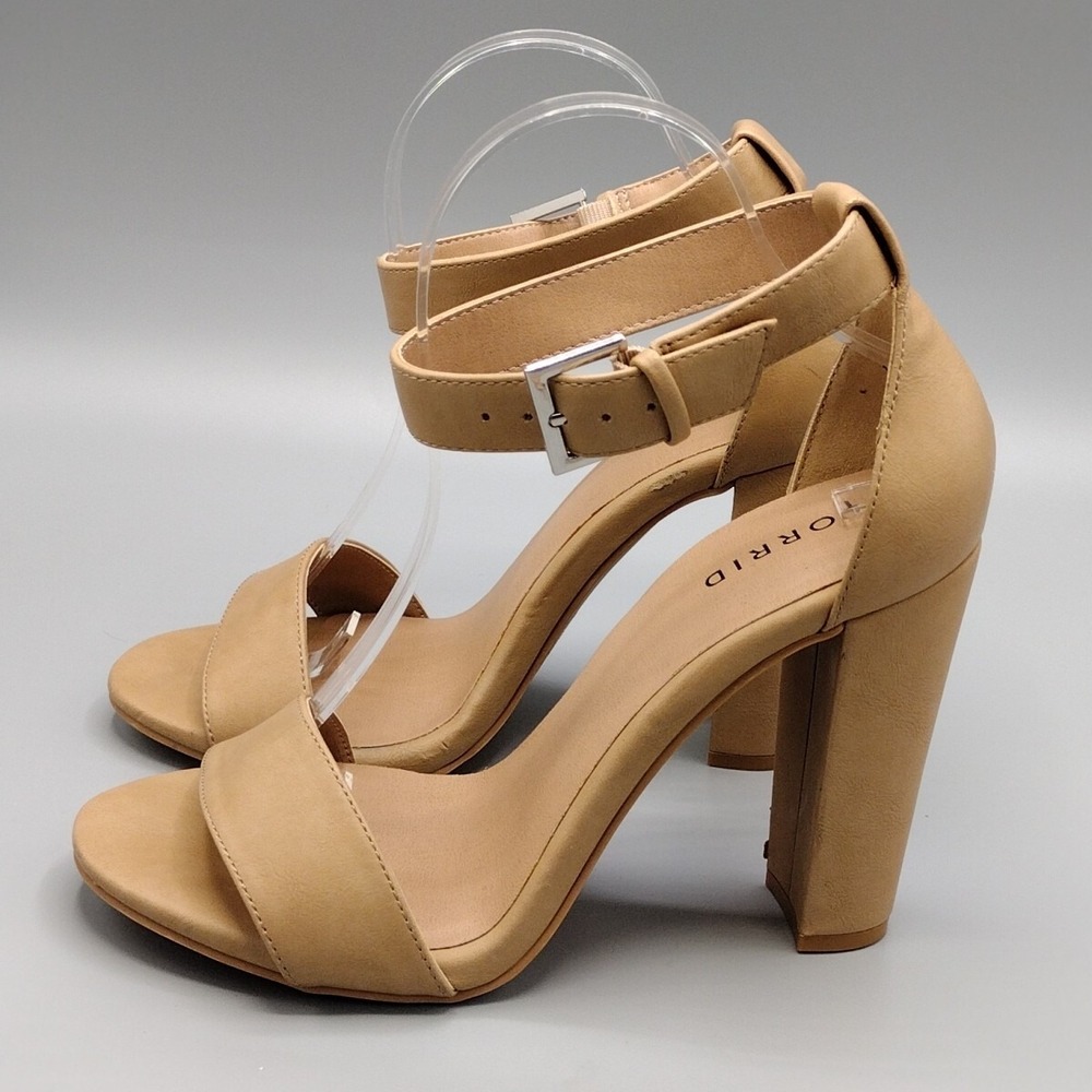 NWF Torrid Shoes Women 9W 4H Nude Two Strap Tapered Heel Sandals Beige 11227606